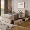 Merax Stauraumbett Polsterbett 90x200 Einzelbett aus Leinen mit Höhenverstellbares Kopfteil & 2 Schubladen Chesterfield Beige Bild 3
