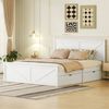Merax Doppelbett 160x200 Einfaches Holzpritschenbett mit vier Schubladen, Weiß Bild 3