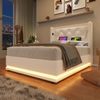 Polsterbett 90x200 cm mit LED-Beleuchtung & USB-Type-C, Stauraum-Bett mit gepolstertem Kopfteil,Weiß Bild 2