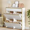 Schmaler Schuhschrank mit 4 Klapptüren, Schuhkipper, Schuhregal mit Schublade, Schmaler Schuhkommode mit 8 Ablageflächen, Verstellbar, für Flure, Eingang, 100 x 24 x 99 cm, Weiß Bild 3