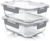 Arendo Frischhaltedose Rechteckige Vorratsdose, Klick-Deckel für Lebensmittel, stapelbar, Glas, (Set, 2-tlg, 2er Set Lunchboxen), Borosilikatglas, 1520ml, luftdicht, backofenfest, mikrowellengeeignet Bild 4