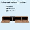 KHG Lowboard mit 5 Fächern & 3 Klapptüren modern, TV-Bank aus Holzwerkstoff Holzoptik lackiert, Gestell & Akzente in schwarz - 195 x 48 x 47 cm (B/H/T) Bild 4
