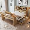 Kinder Einzelbett, Jugendbett mit Stauraum, Bettgestell mit Kopfteilregal, ausziehbarer Schublade und verstellbarem Klapptisch, flexible Schubladenmontage, Naturholzfarbe, 140x200 cm Bild 3