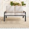 Merax Gartenmöbel-Set, Outdoorsofa, 2-Sitzer-Sofa, Handläufe aus Holz-Kunststoff-Verbundwerkstoff, Industriestil, graubeige Bild 2