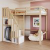 Merax Hochbett 90*200cm, Einzelbett Jugendbett Kinderbett, Mit Stauraum-Sicherheits-Kletterleiter, Mit Stauraum-Kleiderschrank, Holzfarbe Bild 2