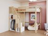 Merax Hochbett 90*200cm, Einzelbett Jugendbett Kinderbett, Mit Stauraum-Sicherheits-Kletterleiter, Mit Stauraum-Kleiderschrank, Holzfarbe Bild 5