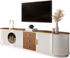 Luxusstil TV-Schrank, Lowboard, Braunes Glas, MDF-Korpus, Aluminiumgriffe, abgerundete Kanten, vertikale Rillenoptik Bild 5