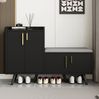Schuhhocker Mit Polster Sitzbank Aufbewahrung Schwarz Walnuss 120cm Schuhbank Mit Stauraum Und Fächern Kommode Für Flur Und Wohnzimmer Praktischer Schuhschrank Mit Sitzbank Und Kippsicherung, 82cmx34cmx120cm, Schwarz Bild 4