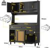Merax Küchenschrank, Hochschrank,Vitrinenschrank, Buffetschrank mit Verstellbaren Ablagen, Esszimmerschrank mit 3 Schubladen,Sideboard mit LED-Beleuchtung, PE-rattan, schwarz Bild 4