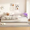 Schlafsofa mit LED-Beleuchtung und Gästebett, Polsterbett mit Lattenrost, Regal und Mehrfachsteckdose, 140x200 cm, Doppelbett, Leinen Bild 3