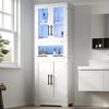 Flieks Hochschrank Badkommode Glasvitrine mit LED-Beleuchtung und Glastüren (Badezimmerschrank, 1-St, B60×T30×H170 cm) Bücherregal Mehrzweckschrank mit verstellbarer Einlegeböden Weiß Bild 1