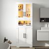 Flieks Hochschrank Badkommode Glasvitrine mit LED-Beleuchtung und Glastüren (Badezimmerschrank, 1-St, B60×T30×H170 cm) Bücherregal Mehrzweckschrank mit verstellbarer Einlegeböden Weiß Bild 4
