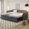 Polsterbett, Ausziehbares Schlafsofa mit vertikalen Streifen Lattenrost Multifunktionsbett Leinenstoff, Leinen, Grau, 90/180x190cm Bild 2