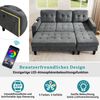 Sofabett L-förmiges Multifunktions,mit XXL-Fußbank, 3-in-1 Sofa, Liege und Doppelbett,LED-Stimmungslicht,Grau Bild 5