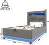 Merax Polsterbett, 90x200cm, Einzelbett, Mit USB Typ-C Ladefunktion, LED-Beleuchtung, Hydraulische Lagerung, Flip-Top-Aufbewahrungsfach, Leinen, Grau Bild 4