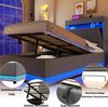 Merax Polsterbett, 90x200cm, Einzelbett, Mit USB Typ-C Ladefunktion, LED-Beleuchtung, Hydraulische Lagerung, Flip-Top-Aufbewahrungsfach, Leinen, Grau Bild 5