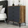 Dmora Kommode Molly, Mehrzweckkommode, Schlafzimmerkommode, Schrank mit Schubladen, 76x40h91 cm, Walnuss und Anthrazit Bild 2