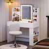 HOMALL Schminktisch Set aus Schminktisch und Hocker, mit einstellbarer Helligkeit (Maße: 90/110 × 40 × 135 cm, LED-Beleuchtung, 8 offene Fächer + 2 Schubladen, Seitenteile nach links oder rechts austauschbar, für eine bessere Raumnutzung) Bild 3