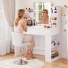 HOMALL Schminktisch Set aus Schminktisch und Hocker, mit einstellbarer Helligkeit (Maße: 90/110 × 40 × 135 cm, LED-Beleuchtung, 8 offene Fächer + 2 Schubladen, Seitenteile nach links oder rechts austauschbar, für eine bessere Raumnutzung) Bild 4