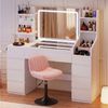 HOMALL Schminktisch Dreifarbiger, LED-beleuchteter Schminktisch Extra großer Stauraum (Maße: 135 × 40 × 137 cm, Arbeitsplatte aus gehärtetem Glas, mit 7 offenen Ablagefächern + 9 Schubladen, 2 Steckdosen + 1 USB-Anschluss + 1 Typ-C-Anschluss, Halterung... Bild 3