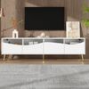 Moderner TV-Schrank 180 x 40 x 50 cm mit LED-Beleuchtung, weißem Korpus, goldenen Metallfüßen, Glasfront & Stauraum – stilvolles Lowboard für Wohnzimmer Bild 4