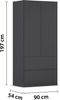 rauch Kleiderschrank, Drehtürenschrank COSTA, 2-türig, 2 Schubkästen, push-to-open, Grau metallic, 91 x 197 x 54 cm Bild 4