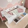 Bett 90x200 cm mit Schreibtisch und Stauraum – weißes Kiefernholz, platzsparendes Multifunktionsbett Bild 3