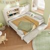 Merax Doppelbett, Schlafsofa, 140×190 cm, Kinderbett, Daybett mit Ausziehbett 90×190, mit Stauraum‑Rückwand, offenes Fach, verdeckter Klapp‑Stauraum, USB Ladestation, weiß Bild 2