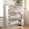 Schuhschrank mit Sitzbank, 3 Klappen & Schublade, 119 x 24 x 122 cm, Weiß Bild 5