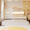 Merax Kinderbett, Jugendbett, 90x200cm, mit Ausziehbett 90x190cm, mit 2 Schubladen, mit USB- und Typ-C-Ladeanschlüssen und LED, mit Einlegeböden, Weiß + Natur Bild 3