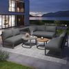 OKWISH Sofa Gartenmöbelset,mit verzinktem Eisengestell, Garten-Lounge-Set für 6-7 Personen, modernes Ecksofa mit verzinktem Eisengestell, wetterfesten Kissen, verstellbaren Beinen und zwei eleganten Couchtischen. 5 Teile, mit Relaxfunktion Bild 3