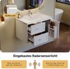 76x46x51cm Badezimmer-Hängeschrank, komplett lackiert, LED-Radarsensor-Beleuchtung, zwei Schubladen, leise Gleitschienen, integriertes Waschbecken, weiß Bild 2