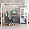 Hochbett 140x200 cm, Metallrahmen, integrierter Schreibtisch mit USB/Type-C, Regale & Geländer, Weiß Bild 3