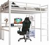 Hochbett 140x200 cm, Metallrahmen, integrierter Schreibtisch mit USB/Type-C, Regale & Geländer, Weiß Bild 5