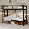 Etagenbett: Metallbett mit Unterbettgröße 90*190 cm, ausgestattet mit Leiter und Geländer. In zwei Einzelbetten umwandelbar, keine Federkernmatratze nötig, klassisches Schwarz. Bild 5