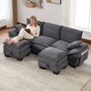 Sofa 260x132x84 cm in Dunkelgrau, Corduroy, modulares 3-Sitzer Sofa mit 2 Hockern, USB-C und Stauraum Bild 2