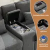 Big-Sofa, 4-Sitzer inkl. loser Zier- und Rückenkissen, Zwischentisch, USB-Anschlüssen, Polstersofa, Wohnzimmersofa, Leinen Bild 4