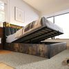 Polsterbett 180×200 cm aus Leinen-Stoff mit LED-Beleuchtung & USB-Steckdosen, grau Bild 3