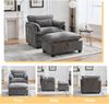 LVHOM Einzelsofa mit Ottomane, Chenille Chaiselongue Sessel mit Seitentasche, Relaxsessel Fernsehsessel Ohrensessel mit Hocker, Grau Bild 2