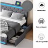 FUROKOY Polsterbett Polsterbett mit Vier Ablagefächer,USB- und Type-C-Anschlüsse (Multifunktionales Bett APP&Fernsteuerung-gesteuerte LED), Jugendbett Kopfteil mit LED-Beleuchtung,Grau,140x200cm Bild 3
