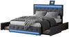 FUROKOY Polsterbett Polsterbett mit Vier Ablagefächer,USB- und Type-C-Anschlüsse (Multifunktionales Bett APP&Fernsteuerung-gesteuerte LED), Jugendbett Kopfteil mit LED-Beleuchtung,Grau,140x200cm Bild 5