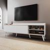 TV-Schrank mit zwei Schubladen, Fernsehtisch TV Board, TV- Lowboard niedrige Platte mit zwei Schiebetüren. Exquisite Textur. Weiß und natürliches Holzfarbe. H58/L160/T40 cm. Bild 4