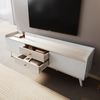 TV-Schrank mit zwei Schubladen, Fernsehtisch TV Board, TV- Lowboard niedrige Platte mit zwei Schiebetüren. Exquisite Textur. Weiß und natürliches Holzfarbe. H58/L160/T40 cm. Bild 2