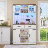 Merax Barschrank mit LED-Beleuchtung und Steckdosen, großer Küchen-Buffetschrank mit 2 großen Schubladen, Scheunentor-Design, verstellbaren Einlegeböden, rustikaler Kaffeebar-Sideboard-Tisch, weiß Bild 2