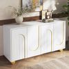 Merax Wohnzimmerschrank, Viertüriges Sideboard, Esszimmer Staurschrank mit Bogen-Goldlinien-Dekor, mit kugelförmigen Metallfüßen, Weiß Bild 5