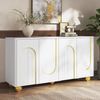 Merax Wohnzimmerschrank, Viertüriges Sideboard, Esszimmer Staurschrank mit Bogen-Goldlinien-Dekor, mit kugelförmigen Metallfüßen, Weiß Bild 3