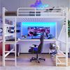 Ulife Hochbett Kinderbett Jugendbett, Schreibtisch, Geländer, mehrere Ablagen (Ohne Matratze) mit USB+Type-C Steckdose, LED Leiste, Lochbrett Bild 3