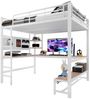 Ulife Hochbett Kinderbett Jugendbett, Schreibtisch, Geländer, mehrere Ablagen (Ohne Matratze) mit USB+Type-C Steckdose, LED Leiste, Lochbrett Bild 2