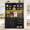 STILVORA Highboard 140cm Küchenschrank mit Rollwagen Buffetschrank mit LED (Küchenschrank mit Rollwagen & LED, MDF+Glas, mit 4 Glastüren, Schublade, Weinregal & USB, bis 60 kg), mobil, LED dimmbar, mit USB, (Küche & Bar), großer Stauraum Bild 3