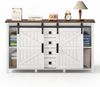OKWISH Sideboard Küchenbuffet,Kommode (Vintage Sideboard mit Schiebetüren & 4 Schubladen – 137 cm, Weiß, Robustes MDF, Geräuscharme Schubladen, Stabil mit Kippschutz, Multifunktional für Küche, Esszimmer, Wohnzimmer), mit Schiebetüren und 4 Schubladen Bild 4